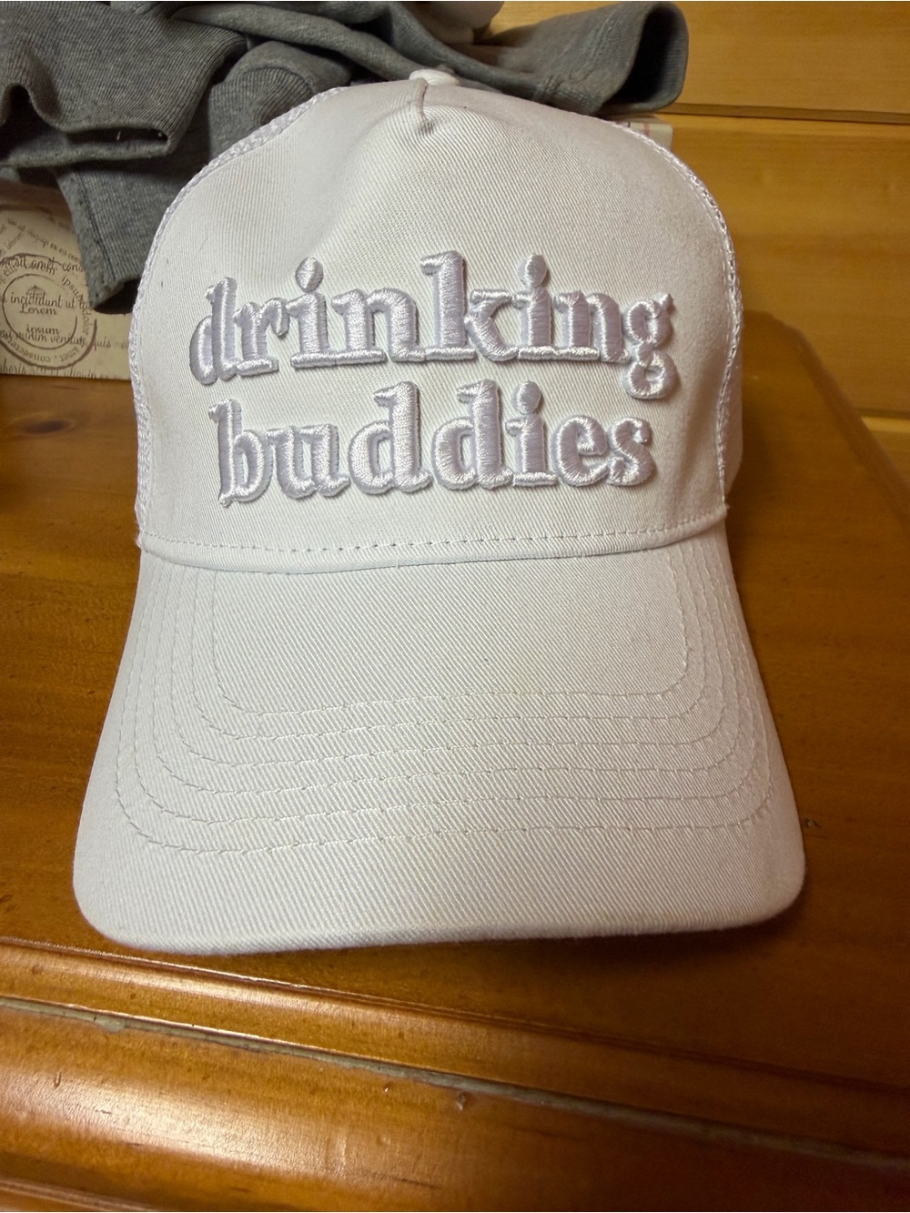 Women’s White 'drinking buddies' Embroidered Baseball Cap